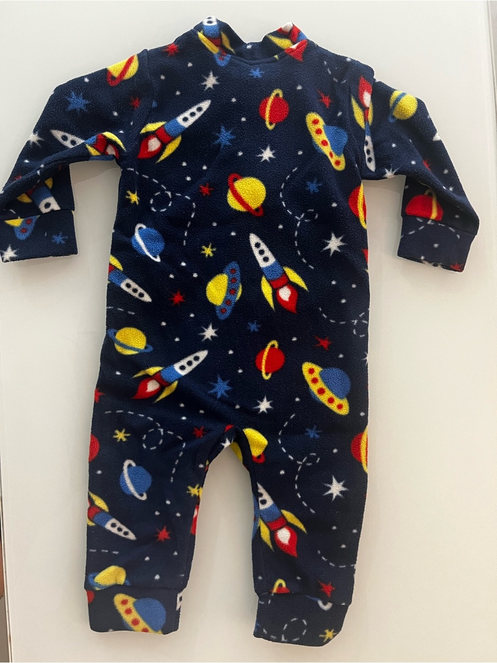 Kids Space Rocket Fleece One-Piece Pajamas - Navy